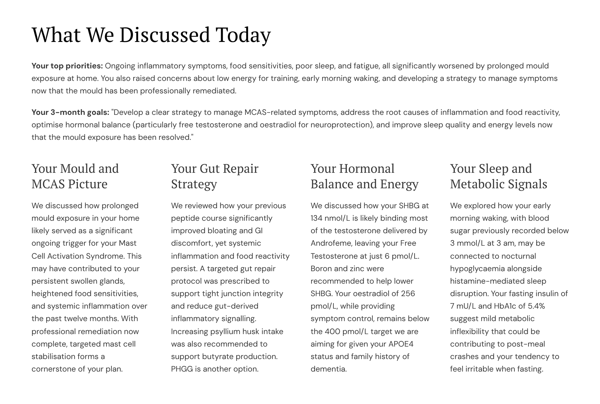 Report page: What we discussed today
