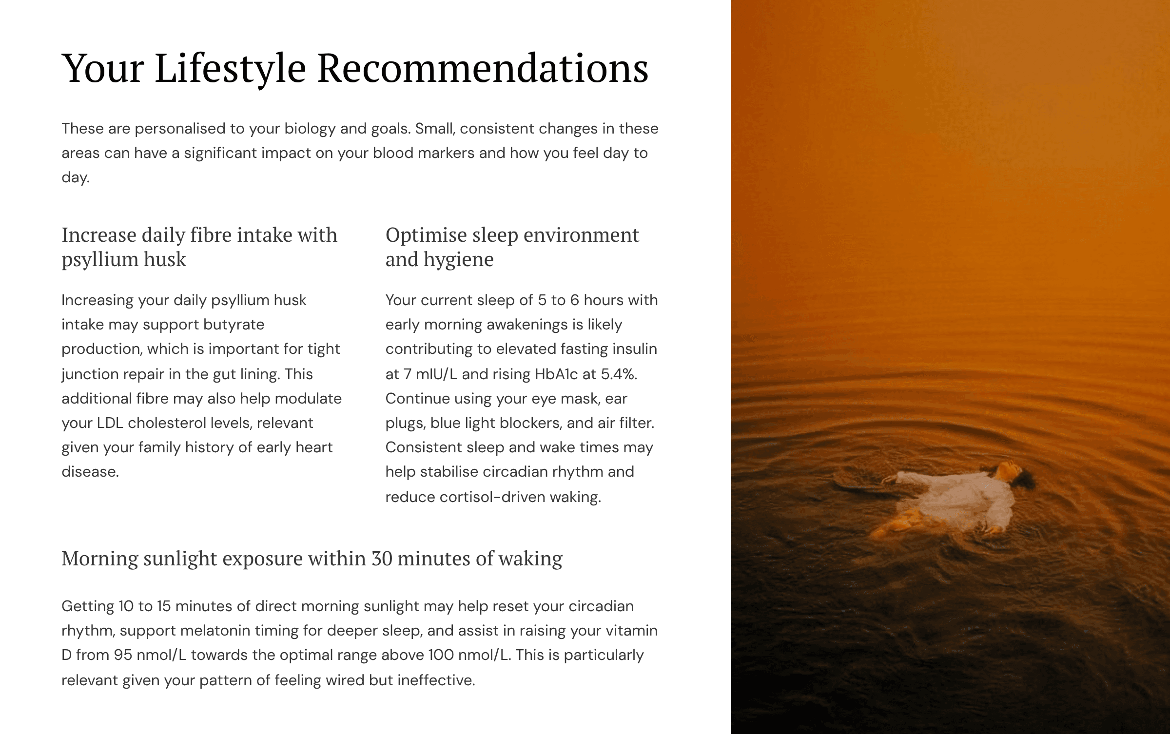 Report page: Lifestyle guidance